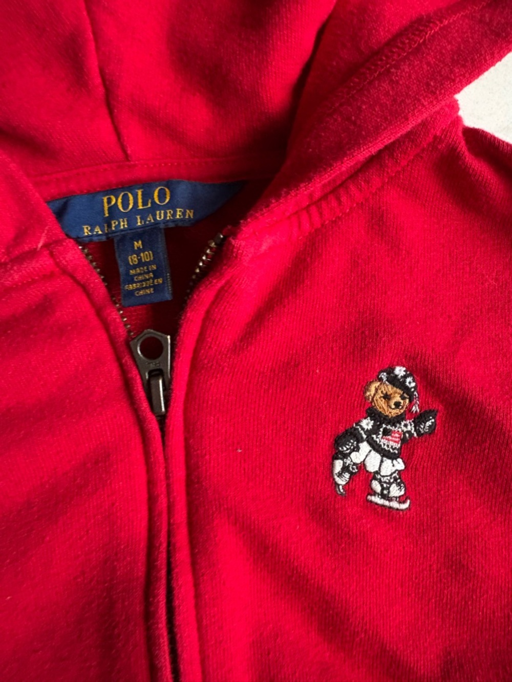 Polo by Ralph Lauren Red Kids Zip Hoodie with Embroidered Bear Girl 8/10 M